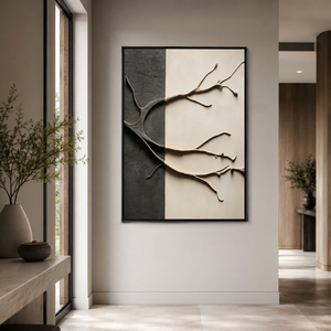 Black Beige Minimalist Branch Relief Still Life Oil Painting Wall Art Handmade <b>Canvas</b> Hanging Decor Wholesale Large Artwork - Product Image 2