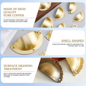 Tiradores de latón cepillado dorado para muebles de cocina, tiradores de media luna con forma de concha para cajones, venta al por mayor - Product Image 2