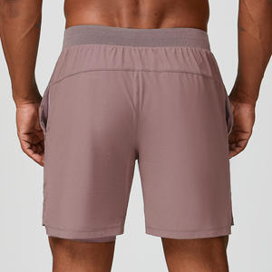 شورت رياضي رجالي 2 في 1 بطبقتين من النايلون والسباندكس، شورت جري بلون موحد، ملابس رياضية عالية الجودة للتمارين الرياضية - Product Image 3