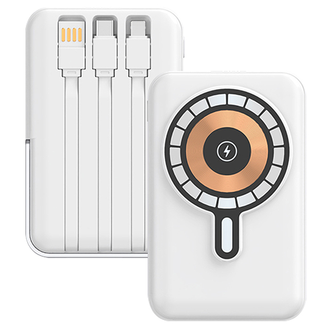 10000mAh Built-in Dual Cable Multi-functional Portable Power Supply Quick Charge Wireless Charging Power Bank