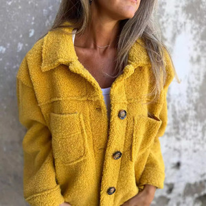 Prix de gros simple boutonnage revers Relax ajouter de la chaleur Style européen américain doux frais lâche à manches longues à la mode femmes - Product Image 3