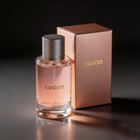 Flacon de parfum en verre rond court rose clair avec bouchon noir, coffret cadeau de luxe rose doré personnalisé, kit d'emballage vide pour parfum féminin