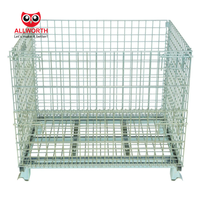 Conteneur en métal pliable robuste pour entrepôt, avec couvercle, en treillis métallique