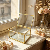 Boîte à bijoux en verre avec cadre en cuivre, vitrine de rangement pour bagues, colliers, pierres de cristal, vente en gros