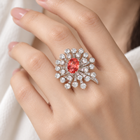 Bague de Luxe en Or 18 carats avec Pierre Précieuse Ovale Padparadscha de Laboratoire, Bague Statement à Grappe Florale, Bijoux Personnalisés OEM en Gros pour Anniversaire
