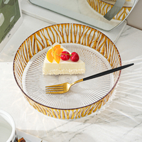 Assiette à fruits transparente en PET, écologique, de luxe moderne, à grain horizontal, avec incrustation dorée, pour la restauration occidentale et les réceptions de mariage
