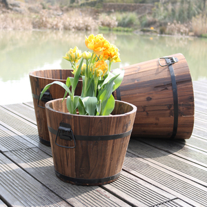 <strong>Garden</strong> <strong>Wooden</strong> Barrel Planter on Sale Elegant <strong>Ornaments</strong> <strong>for</strong> Your Outdoor Space - Product Image 1