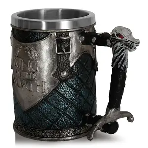 Vaso de Acero Inoxidable con Diseño Creativo de <span class=keywords><strong>Rey</strong></span> Lobo en 3D, Estilo Gótico Punk Inusual, para Fiestas de Vino, Vasos para Beber, Tazas <span class=keywords><strong>Rey</strong></span> del Norte - Product Image 1
