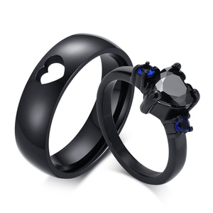 Hot Selling Good Quality Women Diamond <b>Ring</b> Engagement Fashion Jewelry Black Zircon Heart Stainless Steel <b>Couple</b> <b>Rings</b> - Product Image 3