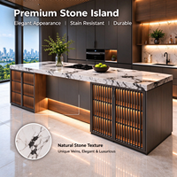 Set Kabinet Dapur Modern Custom dengan Pulau Dapur, Penyimpanan Pintar, Lampu LED, dan Lemari Dapur Modular dengan Display Kaca