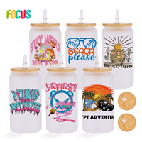 USA Warehouse RTS 16oz verre dépoli peut Sublimation blanc Soda Mason Jar 500ml Matte Beer Glass Cup avec couvercle en bambou et paille