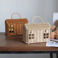 Nouveauté en promotion : adorable boîte à bonbons en forme de maison, écologique, pour la décoration de la maison, panier de rangement en plastique tressé avec poignée pour les enfants, idéal pour les fêtes