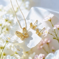 Parures de bijoux papillon en or massif 18 carats pour femmes, ensemble collier et boucles d'oreilles assortis, bijoux fins en or véritable, fournisseur en gros d'or