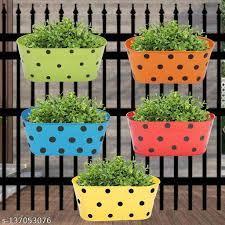 Macetas de barandilla de Metal con lunares ovalados, macetas colgantes de cerca de doble gancho largo para plantas, macetas duraderas modernas para interiores y exteriores - Product Image 3