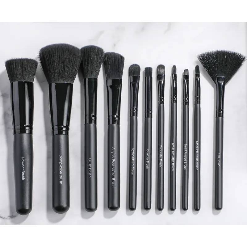Professional Custom Makeup Brushes Private Label Vegan Synthetic 11PCS Matte Black Make up Brushes Set Wholesale