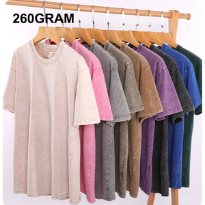 T-shirt personnalisé 260g en stock, délavé et lourd, une base tendance de marque vieillie, un chemisier décontracté rétro à épaules dénudées à manches courtes - Product Image 1