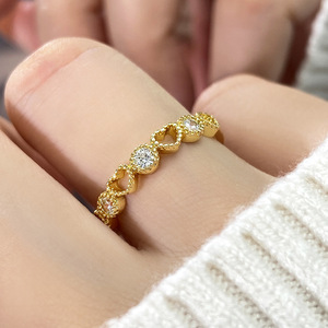 Đồ trang sức không thấm nước Nhẫn Ngón tay phụ nữ 18K mạ vàng brass thanh nhã Zircon mỏng Stack nhẫn cho cô gái - Product Image 2