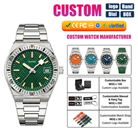 Montre sport pour homme, mouvement MIYOTA, acier inoxydable, étanche, verre minéral, date luminescente, bracelet en caoutchouc, logo personnalisé OEM