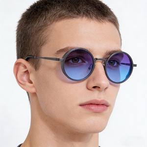 Lunettes de soleil à monture ronde pour hommes, noires, UV400, verres en PC, monture en plastique et en métal, pare-soleil de classe 2, KSL-98285 - Product Image 1