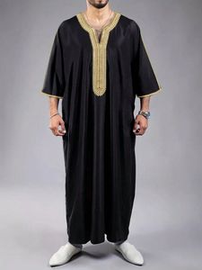 Jubba Marocchina per <span class=keywords><strong>Uomo</strong></span>, Thobe <span class=keywords><strong>Arabo</strong></span>, Caftano Fatto a Mano, Abito Lungo Blu Navy con Delicati Ricami Bianchi - Product Image 4