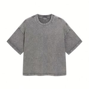 Men Blank Vintage Knitted T-shirt 275gsm Heavyweight 100% Cotton Acid Washed Oversized T-shirt - Product Image 2