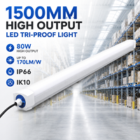 Luz LED Tri-Proof de Alta Potencia de 1500 mm y 80 W, IP66 IK10, Garantía de 5 Años, Regulable, para Grandes Almacenes, Centros Logísticos e Industriales