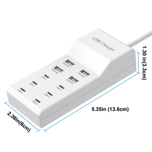 VINISEM Cargador Inteligente 10 en 1 USB y Tipo-C para Oficina/Ordenador Portátil Cable <span class=keywords><strong>de</strong></span> 2m, 10 Salidas para Teléfono Blanco con Enchufe EE. UU./Reino Unido/UE - Product Image 6