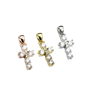 High Quality Rose Gold Silver Plating White Zircon Cubic Setting 9x16mm Cross Pendants For Jewelry Making Supplier