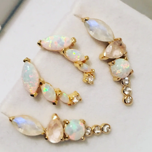 Phụ nữ leo núi Bông tai Stud Quartz cụm Stud Bông Tai Tinh tế 925 Sterling bạc tự nhiên Marquise cắt Moonstone Opal Rose - Product Image 3