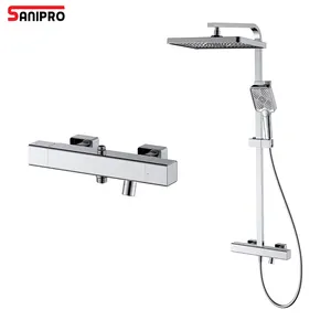 SANIPRO חדר אמבטיה חדש מצופה אבץ פלסטיק כרום מערכת עמודי מקלחת, ברזי מקלחת תרמוסטטיים לאמבטיה