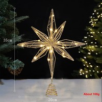 Décor de sommet d'arbre de Noël en forme d'étoile, couleur or et argent, motif visage souriant lumineux, nouveau style créatif, modèle 010