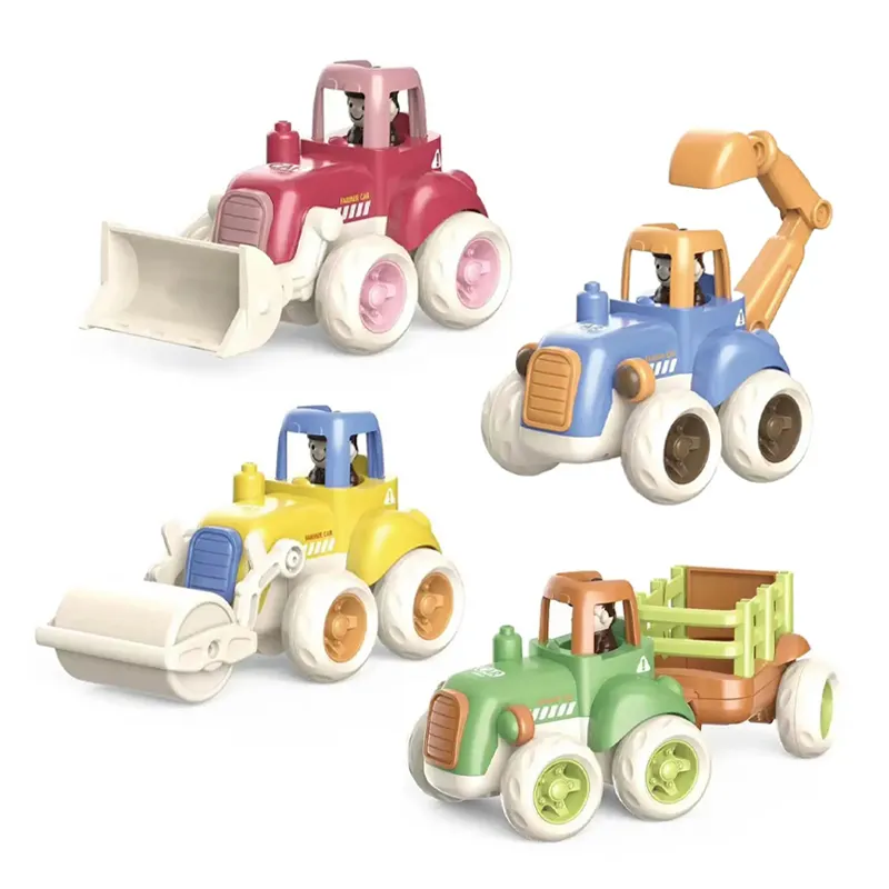 4pcsプラスチック製スライディングミニ漫画キッズフリクションファームトラックカーおもちゃ子供用