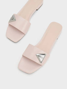 2024 Summer Fashion Comfortable Pure Genuine Leather Nude-Pink Flat Square Toe <b>Sandals</b> for Women and Ladies Low Heel <b>Slide</b> in - Product Image 2