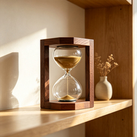 Timer Jam Pasir Kaca Bingkai Kayu Heksagonal 15 Menit, Jam Pasir Vintage, Dekorasi Meja, Ornamen