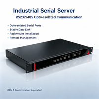 Serveur de périphériques série 1U 19" pour montage en rack, 8 ports RS232/485, isolation galvanique 2,5KV, TCP/UDP, COM virtuel, 12-48V