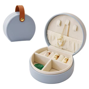 Multi-color PU Leather Travel Jewelry <b>Box</b> <b>Mini</b> Round <b>Jewellery</b> Organizer Case With Handle For Rings Earrings Necklaces Storage - Product Image 6
