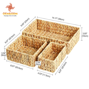 Paniers de rangement rectangulaires empilables faits à la main et personnalisables en jacinthe <span class=keywords><strong>d</strong></span>'<span class=keywords><strong>eau</strong></span> et jonc de mer, lot de 3, pour cuisine et salon - Product Image 2