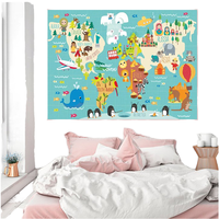 Póster Infantil Moderno con Mapa del Mundo Oceánico de Animales de Dibujos Animados, Impresión en Lienzo sin Marco, Arte de Pared para Bebés y Dormitorios