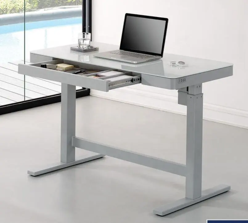 Электрический стоячий регулируемый стол со стеклянной крышкой, три USB-порта, регулируемый по высоте стол