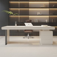 Bureau de direction ergonomique haut de gamme en placage de noyer, table de bureau moderne incurvée, montage facile, armoire de rangement pour usage domestique et commercial