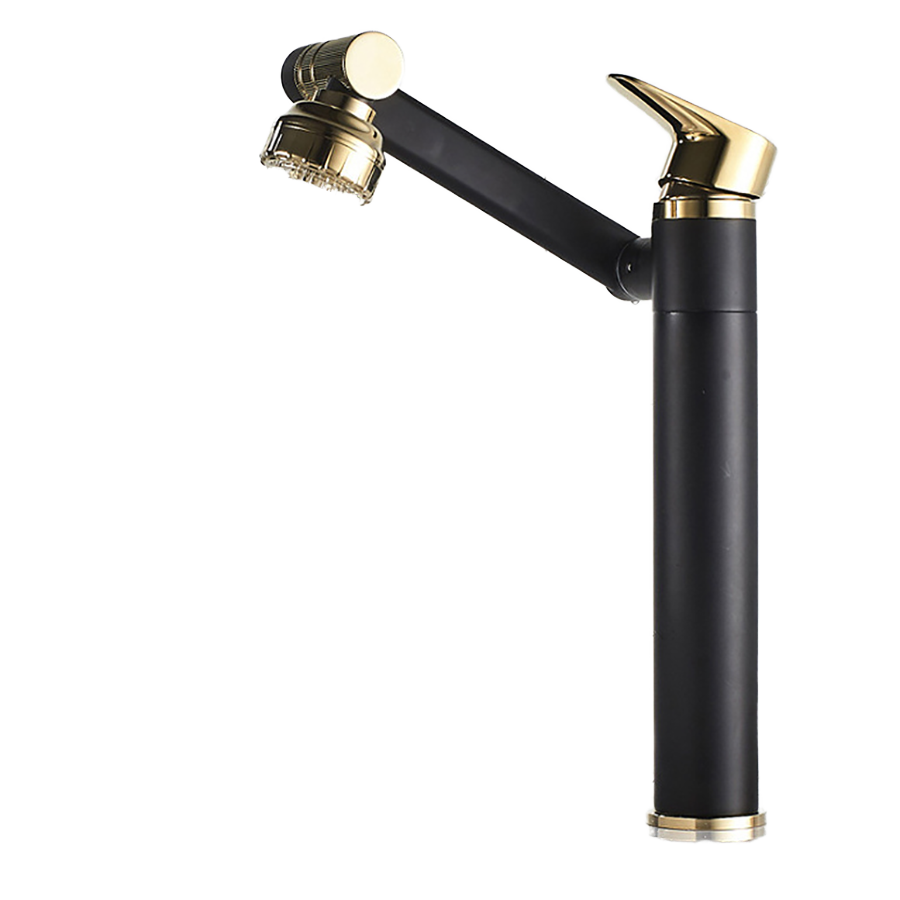 Modern Stainless Steel Black Gold Faucet 360 Degrees Multi-functional Water Ceramic Basin Mixer Hot Cold Mixed Bathroom Faucet