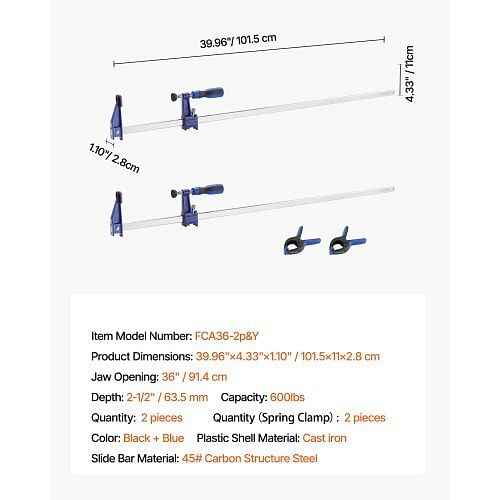 W2B 36 pollici apertura chiudibile a chiave in ghisa F morsetto resistente 2-Pack Bar morsetti per la lavorazione del legno struttura morsetto in acciaio