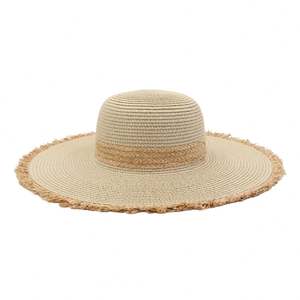 Sombrero de Paja de Ala Ancha J347 con Bordes Deshilachados y Bordado a Mano, Estilo Ligero para Protección Solar en Pesca y Viajes - Product Image 3