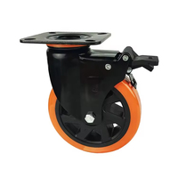 Roue pivotante de 4 pouces en PU orange de qualité moyenne à lourde, avec noyau en PP et roulement à billes, fournisseur chinois