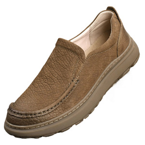 Mocassins en cuir véritable pour hommes, bout rond, à enfiler, semelle épaisse, respirants, chaussures décontractées de printemps - Product Image 4