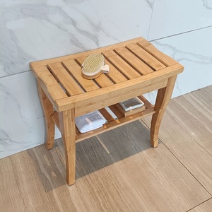 2023 New Arrival Factory Custom <strong>Teak</strong> Shower Seat Storage <strong>Bench</strong> Seating Durable Bamboo Shower Stool With Two Layers - Product Image 6