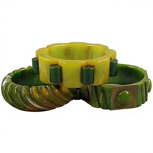 Bracelet jonc fantaisie vintage vert en résine 2026, bracelets sculptés à motif géométrique en acrylique, bijoux unisexes, accessoire de mode - Product Image 1