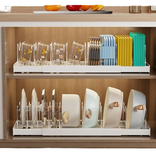 Stainless Steel Pots and Pans Organizer Rack Bakeware Lid Holder With 7 Adjustable Compartments Expandable Pot Rack for Kitchen