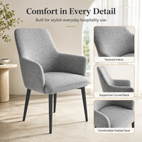 Fauteuil de salle à manger, tissu tissé gris, accoudoirs incurvés, pieds coniques noirs pour restaurant, hôtel, café, banquet et bar