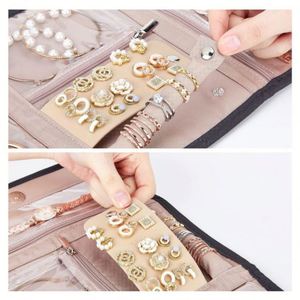 Étui de présentation de bijoux pliable et portable, sac de voyage noir pour colliers et boucles d'oreilles, avec logo personnalisé, style vintage et mode - Product Image 4
